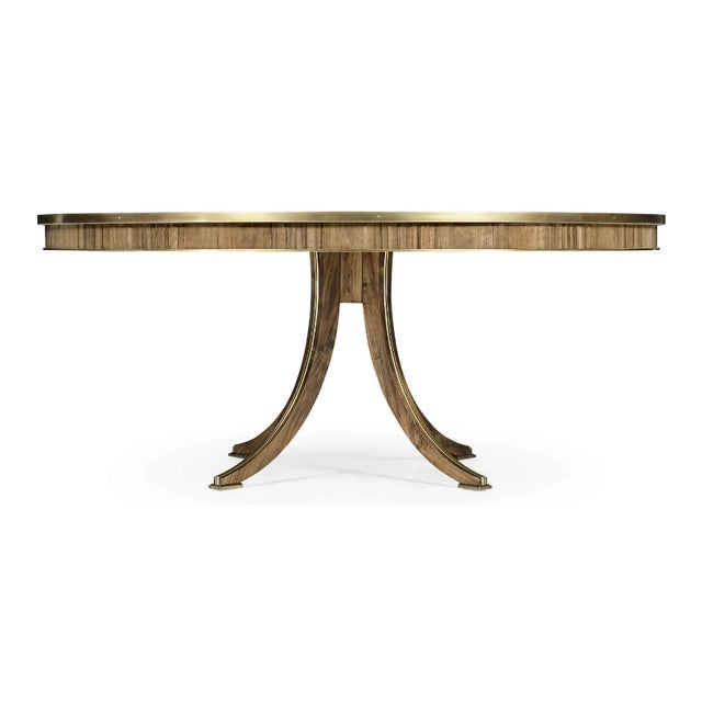 Black Walnut and Brass Inlaid Pedestal Table With Saber Legs by Jonathan Charles For Sale - Image 12 of 15