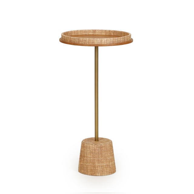 Boho Chic Saddle Natural Raffia Designer Side Table For Sale - Image 3 of 6