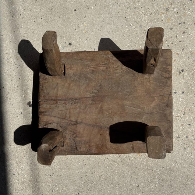 Wood Small Wabi-Sabi Rectangular Side Stool in Teak, 1980s For Sale - Image 7 of 14