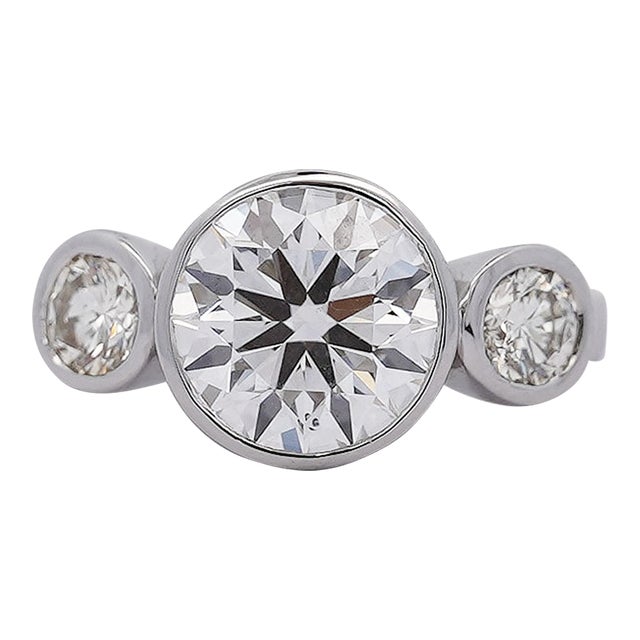 Igi Certified 3.17 Carat 3 Stone Lab Grown Diamond Bezel Engagement Ring Size 6.75 For Sale