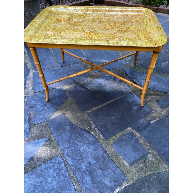 Chinoiserie 1960s Fornasetti Metal Faux Bamboo Tray Table For Sale - Image 3 of 12