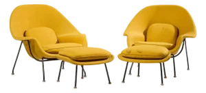 Eero Saarinen for Knoll Mid Century Womb Lounge Chairs With Ottomans - Pair