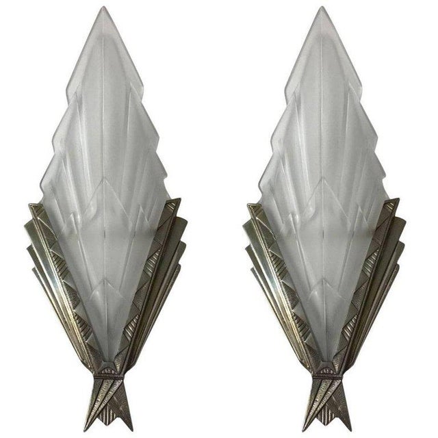 French Art Deco Wall Sconces Signed by Degue - a Pair For Sale - Image 10 of 10