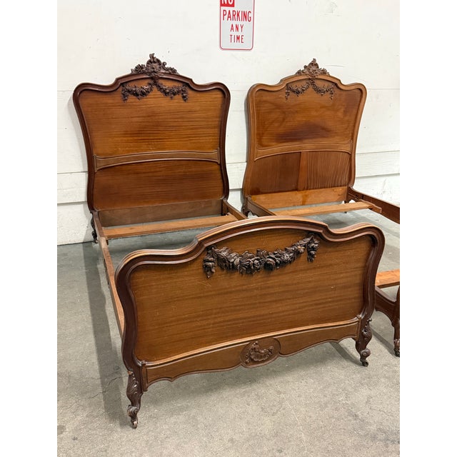 French Twin Size Louis XV Style Carved Wood Bed Frame, Antique For Sale - Image 3 of 12