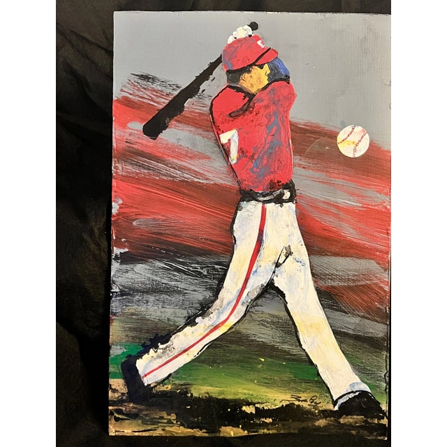 This rich in color mid-century original Baseball signed acrylic on wood is as authentic as the sport itself, igniting an...