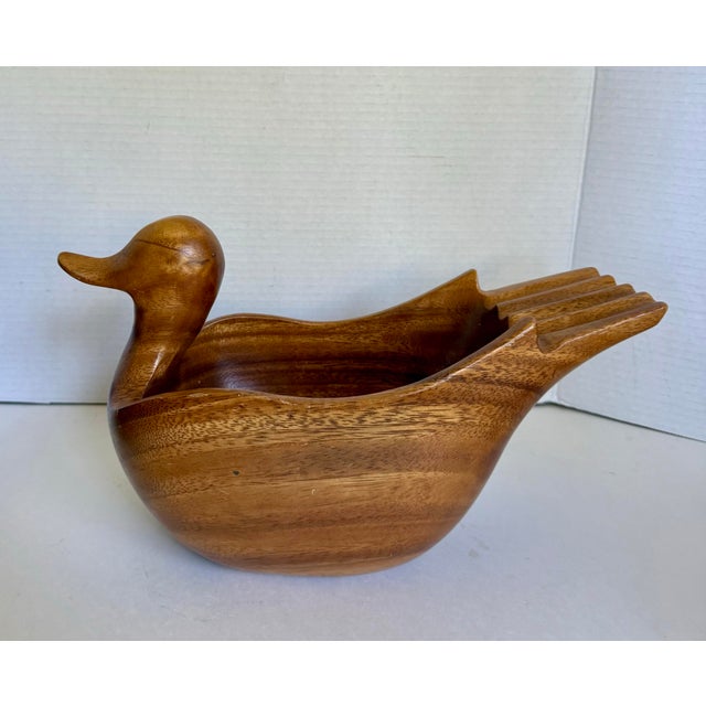 Wood Mid-Century Modern Hand-Carved Wood Duck Salad Bowl Set With Serving Bowl - 9 Pieces For Sale - Image 7 of 12