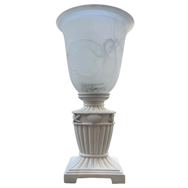 Neoclassical Vintage Neoclassical Urn Table Lamp With Shell & Starfish Motif, Cream Ivory For Sale - Image 3 of 7