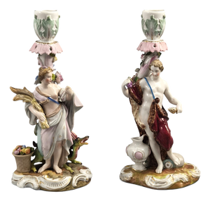 Allegorical Porcelain Candlesticks by Volkstedt R. Eckert and Co, 1895, Set of 2