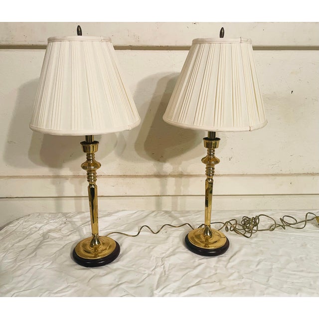1970s Pair of Brass Lamps With Shades For Sale - Image 5 of 11