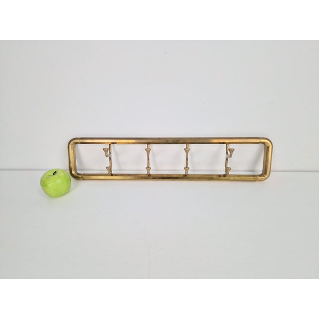 Gold Vintage Art Deco Brass Wall Coat Rack with Folding Hooks, 1930 For Sale - Image 8 of 9