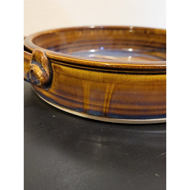 1970s Art Pottery Oval Handled Serving Dish For Sale - Image 4 of 9
