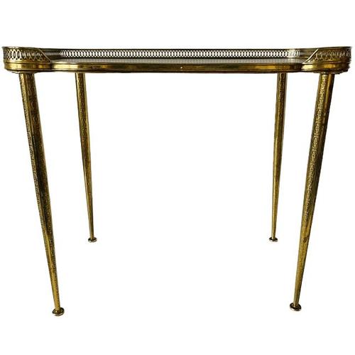 Vintage Hollywood Regency Neoclassical Brass Side Table with Leather Top and Gallery Edge, 1960s For Sale - Image 4 of 13