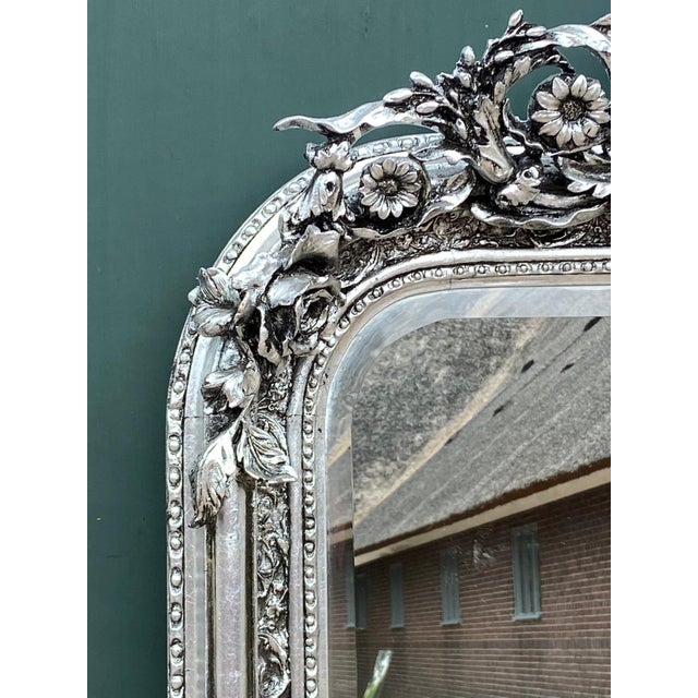 1970s French Artisan Louis XVI Silver Beech Wall Mirror For Sale - Image 9 of 10