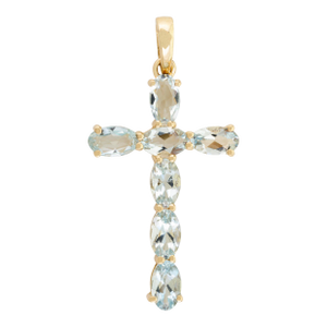 Handcrafted Aquamarine Cross Pendant for Mom Made in 14k Yellow Gold