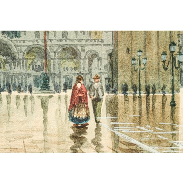 Lovely Venetian Scene Watercolor Antique Painting St. Marks Basilica Square Venice Italy Ornate Frame Art European Grand Tour Wall Decor For Sale In New York - Image 6 of 13