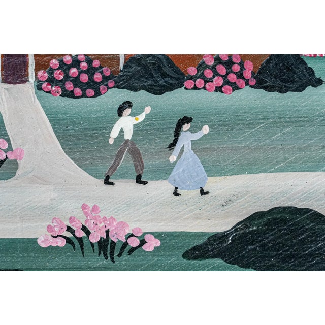 1990s Vintage Folk Art Oil Painting Wood Board New England Coast Scene Country Home Decor For Sale - Image 5 of 17