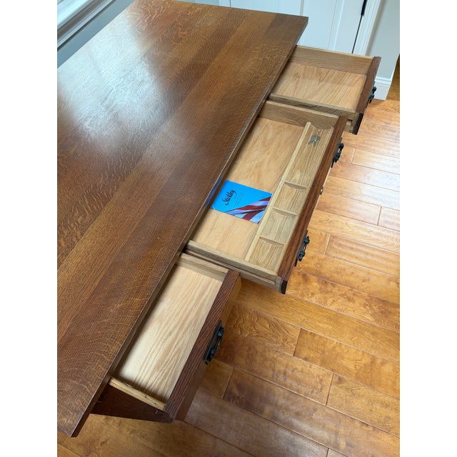 2000 - 2009 Craftsman Stickley Junior Executive Oak Desk and Cottage Chair With Leather Seat For Sale - Image 5 of 17