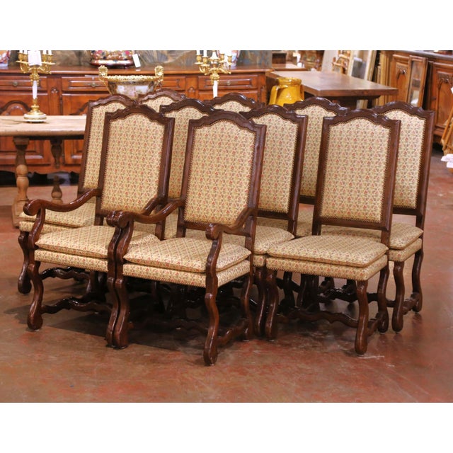 Set of 10 Louis XIII Style Oak Dining Chairs, 8 Sidechairs and 2 Armchairs For Sale In Dallas - Image 6 of 11