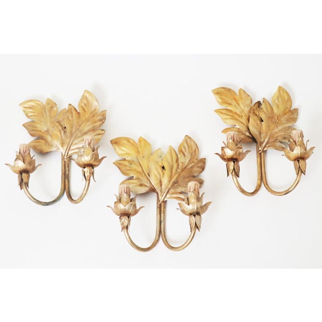 Hollywood Regency Gilt Acanthus Leaf Wall Lights, 1950s, Set of 3 For Sale - Image 10 of 17
