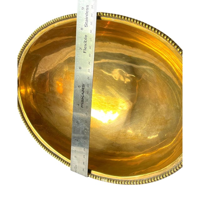 Large Vintage Solid Brass Dolphin Handle Compote Footed / Pedestal Bowl in the Style of Sherle Wagner Palm Beach Regency For Sale - Image 12 of 13