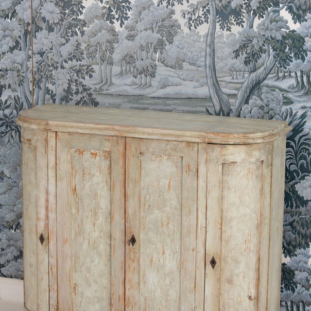 19th Century 19th C. Swedish Gustavian Period Buffet With Demilune Sides in Original Paint For Sale - Image 5 of 15
