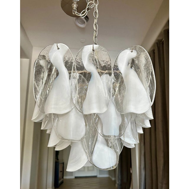 Mazzega Murano Mazzega Murano Clear White Petal Chandelier For Sale - Image 4 of 18