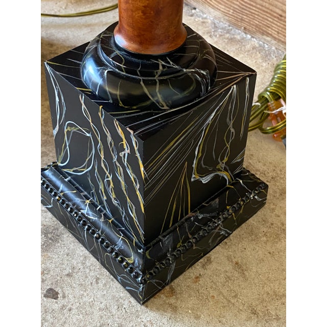 Raymond Waites for Tyndale Palm Leaf Faux Bamboo Torchiere Table Lamps-Pair For Sale - Image 11 of 13