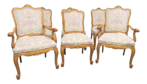 Louis XV Style Floral Carved Walnut Dining Chairs- Set of 6