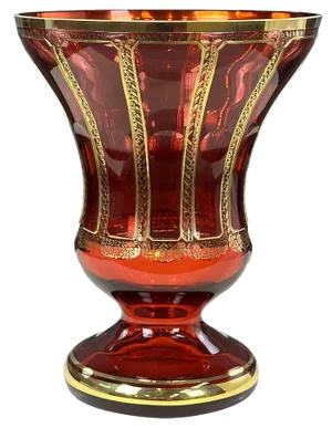 Hand-Gilded Ruby Glass Vase from Bohemia Crystal