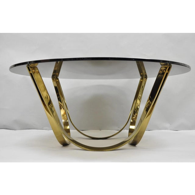Mid 20th Century Tri-Mark Mid Century Modern Brass Plated Steel Smoked Glass Arch Coffee Table For Sale In Philadelphia - Image 6 of 15