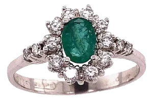 18 Karat White Gold Fashion Wempe Emerald and Diamond Ring, Size 5.25