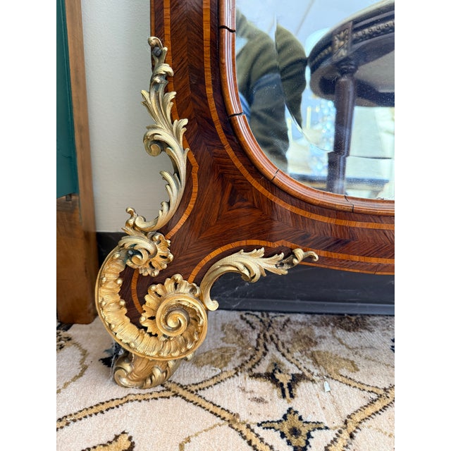 Grand Inlaid Mahogany Floor Mirror With Gilt Bronze Mounts 76"h For Sale - Image 4 of 6