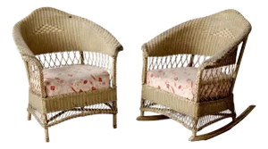Antique Wicker Chair and Rocker