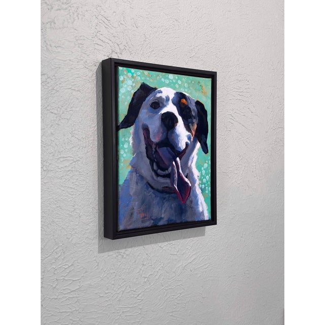 Contemporary Dog Joy 11 by Tracy Wall | Mixed Media On Canvas portrait of a happy dog For Sale - Image 3 of 3