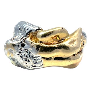 14k Yellow & White Gold Bold Sculptural Ring, Size 8 For Sale