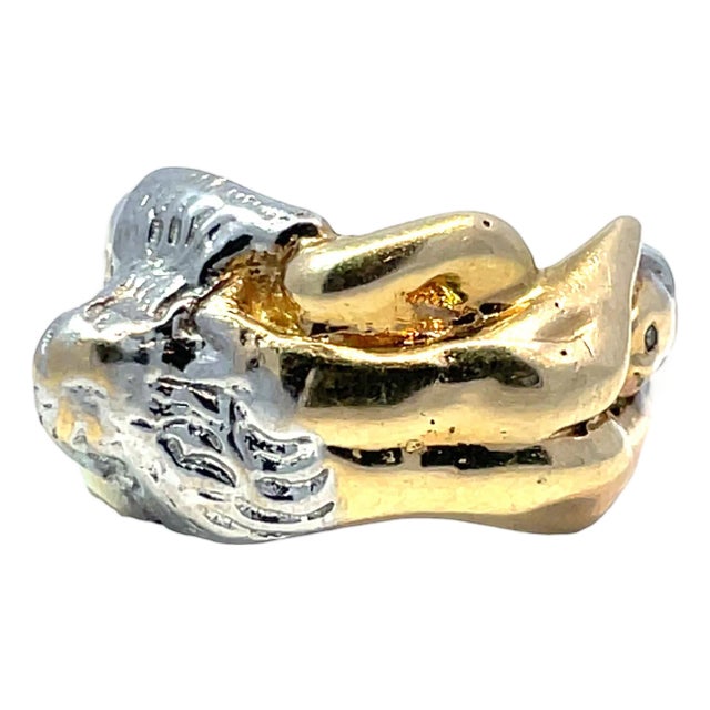 14k Yellow & White Gold Bold Sculptural Ring, Size 8 For Sale