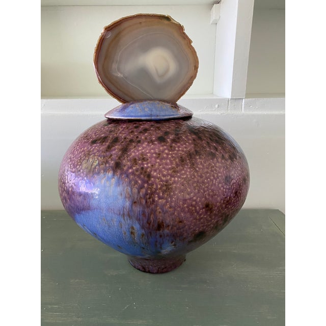 Purple 1980s Mark Hines Raku Lidded Pottery Vessel For Sale - Image 8 of 18