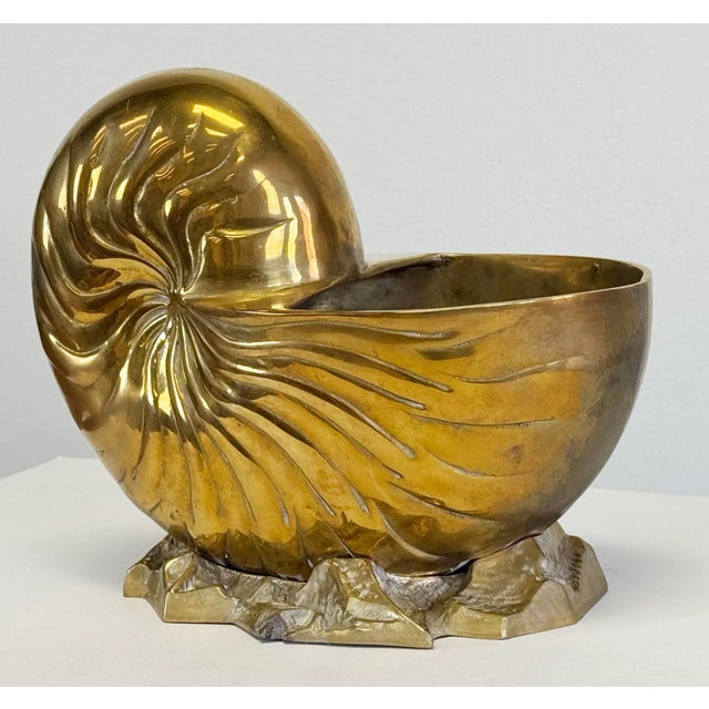 Large Vintage Solid Brass Nautilus Shell Planter Cachepot or Bottle Chiller For Sale - Image 4 of 12