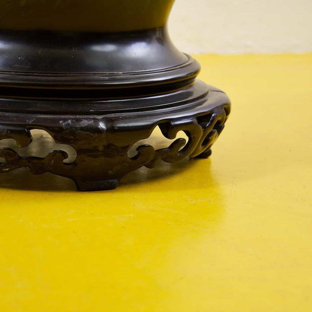 Black Large Hand-Painted Chinese Resin Vase For Sale - Image 8 of 11