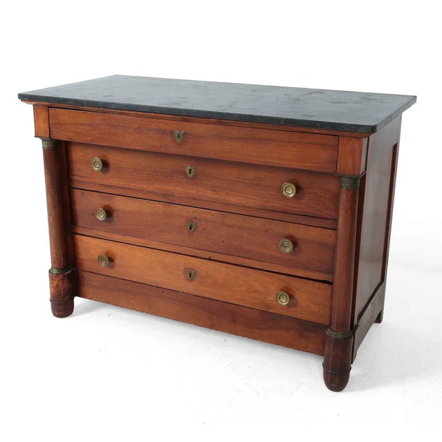 Width: 51.25 inches Height: 35.5 inches Depth: 24.5 inches Antique French Empire commode, dating to the first half of the...