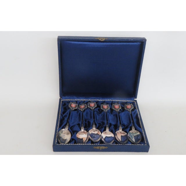 Mid-Century Modern Mid 20th Century Newfoundland Silver Plated Souvenir Spoons 6pc Boxed Set Made in Germany For Sale - Image 3 of 9