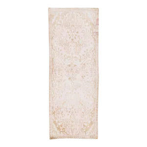 1960s Vintage Persian Hamadan Shabby Chic Handmade Floral Beige Wool Runner