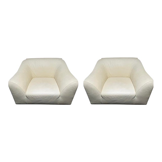 2000s Ligne Roset ‘Snowdonia’ Lounge Chairs in Cream Leather by Eric Jourdan For Sale