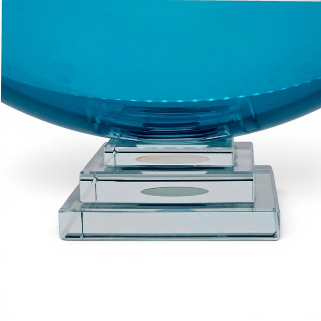 Stephen Schlanser Signed Eclipse Bowl Aqua Art Glass Centerpiece 16", 1992 For Sale - Image 11 of 15