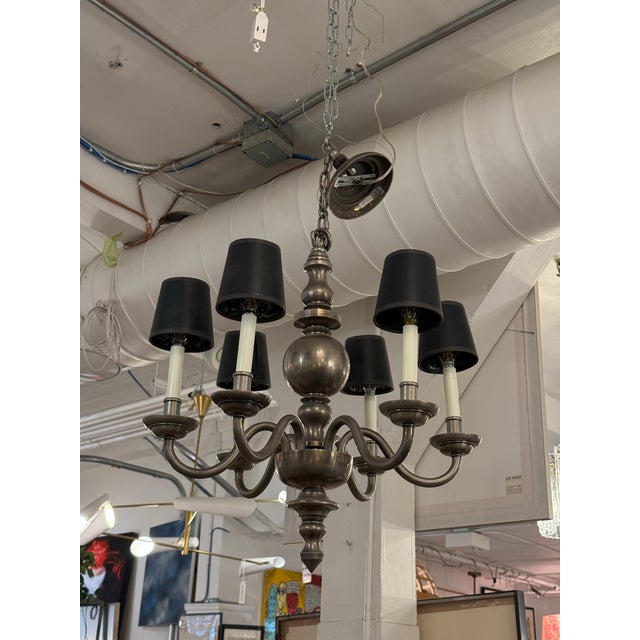 Black Chapman Six Light Chandelier + Black Shades For Sale - Image 8 of 12