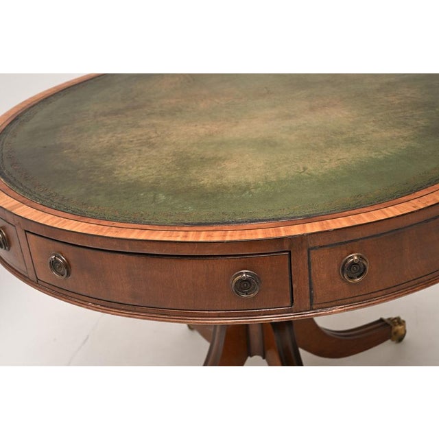 Wood Antique Regency Leather Top Drum Table, 1890s For Sale - Image 7 of 11