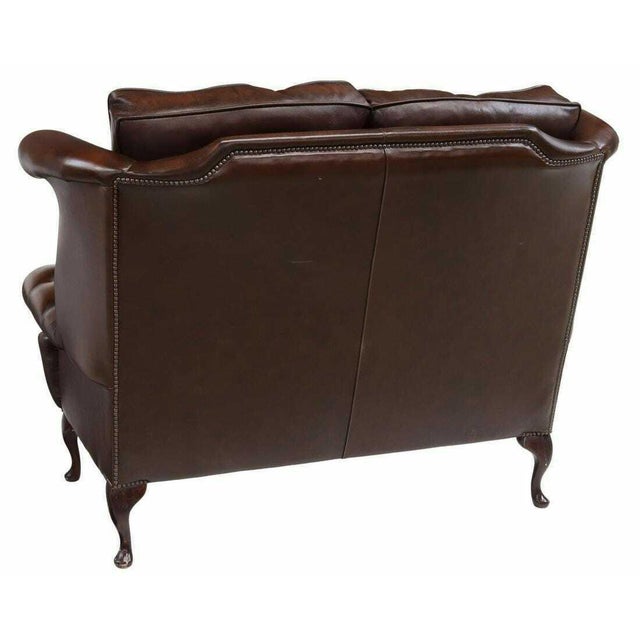 1900s Vintage English Queen Anne Style Brown Leather Loveseat Chairish