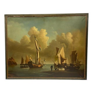 Dutch Maritime Oil Painting Seascape Boat, 1800s, Oil Painting For Sale
