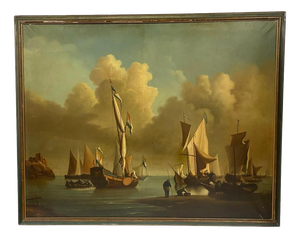 Dutch Maritime Oil Painting Seascape Boat, 1800s, Oil Painting