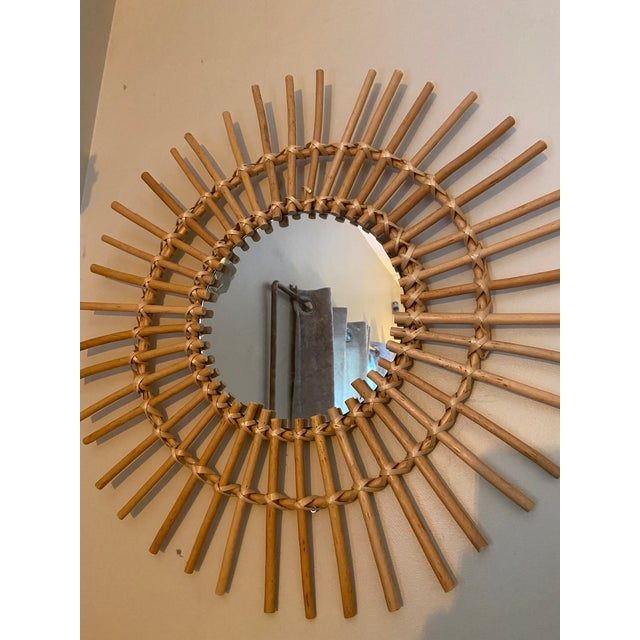 Vintage Rattan Sunburst Wall Mirror – 60 Cm – Mid-Century Bohemian Style For Sale - Image 4 of 7